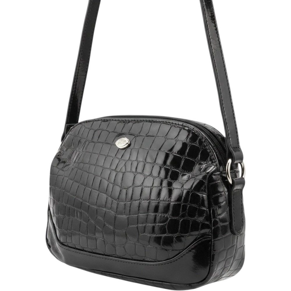 The Trend Italy Black Croc Embossed Leather Crossbody Bag Made in Italy‎